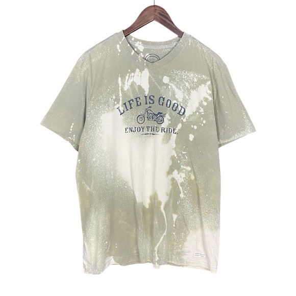 Life is Good | Custom‎ Bleached Splatter T-Shirt Reverse Dyed Upcycled V-Neck - Picture 1 of 3